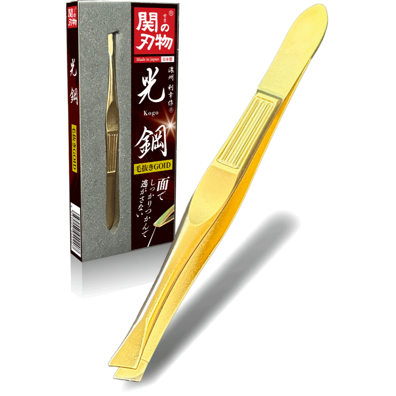1号仓-VOIS 关的刃物 光之钢 斜口设计 大面积适用 5mm宽面夹持 不锈钢 金色拔毛钳子 1个 面部细毛 精细打磨 手臂腿部杂毛修整