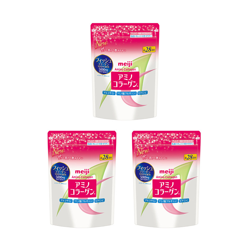 2号仓-明治 添加美容成分 速溶配方 无腥味困扰 氨基胶原蛋白 美容营养粉 196g 3个装 维生素C 调理肌肤 多种方式灵活饮用