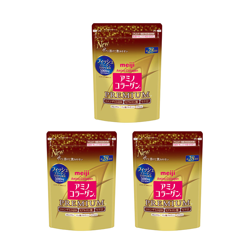 2号仓-明治 六种美容成分 多方位美容支持 无腥味困扰 氨基胶原蛋白Premium 美容营养粉 196g 3个装 多种方式灵活饮用 透明质酸神经酰胺维C