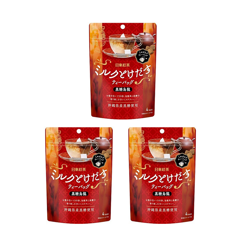 2号仓-日东红茶 精选冲绳黑糖 快速冲泡 香甜不腻 黑糖乌龙即溶茶包 4包 3个装 环保滤材 便携好保存 