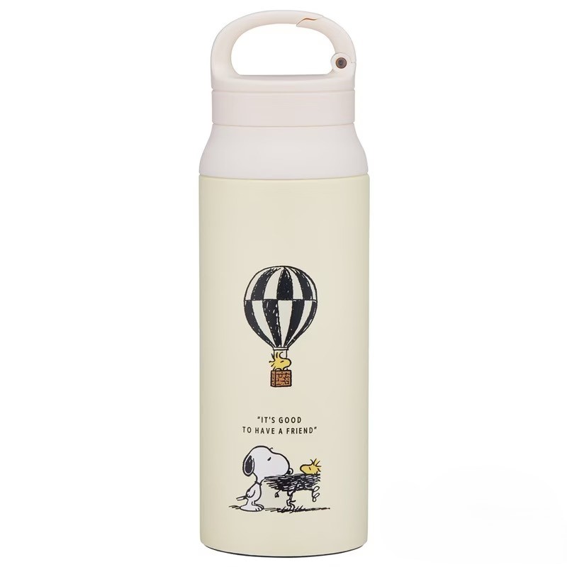 1号仓-斯凯达 带登山扣手柄 双层结构设计 保温保冷 不锈钢保温杯 600ml 1个 史努比热气球图案 Skater 结实耐用 宽口瓶身