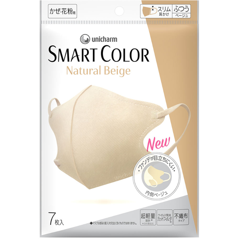 1号仓-UNICHARM尤妮佳 超快适轻薄立体型小颜清凉口罩 7枚装裸色