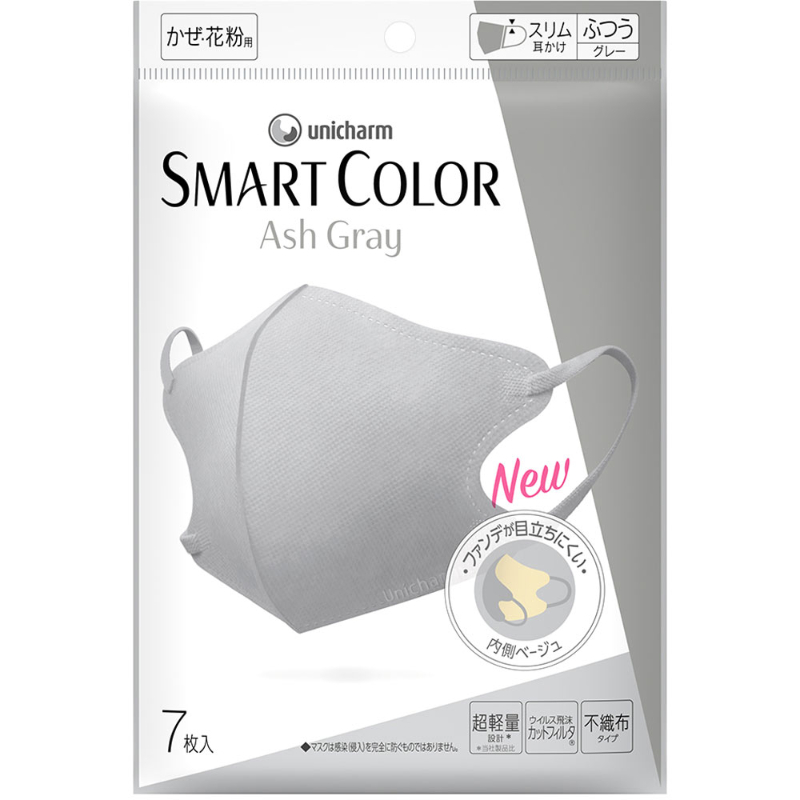 1号仓-UNICHARM尤妮佳 超快适轻薄立体型小颜清凉口罩 7枚装 灰色